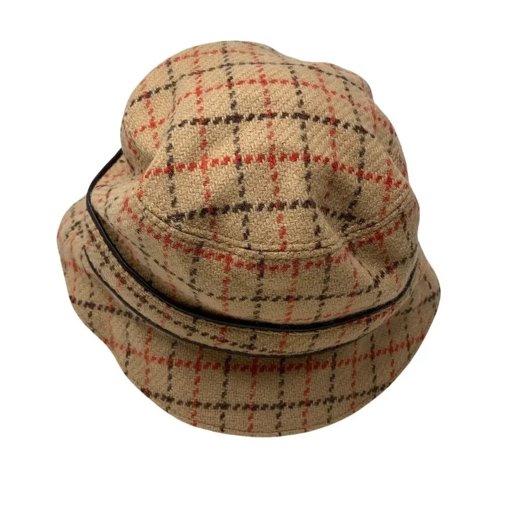 Y2K Coach Bucket Hat Womens Size M/L Tan Red Brown Plaid 100% Wool